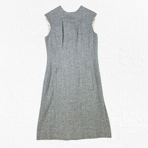 1960s Vintage Bonwit Teller Gray Wool Tweed Mod Sleeveless Shift Dress Size 4